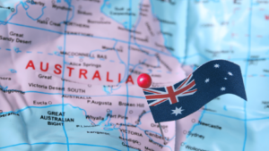 एक झंडे के साथ ऑस्ट्रेलिया का नक्शा