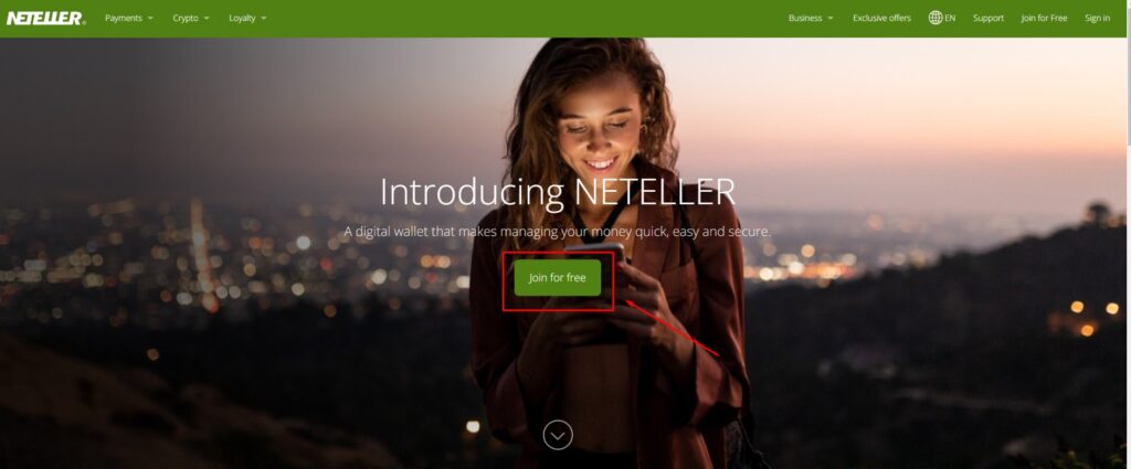 pulsante di iscrizione a neteller