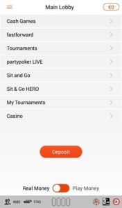 partypoker mobil lobby