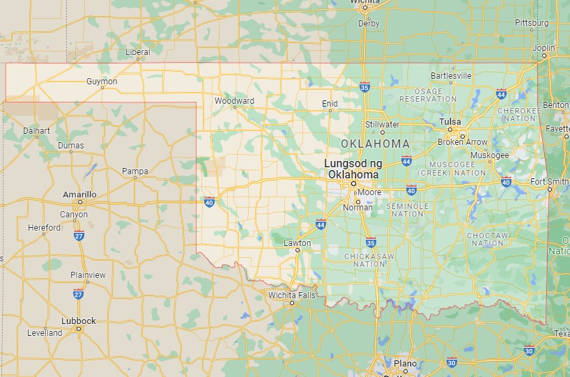 Oklahoma state on Google maps