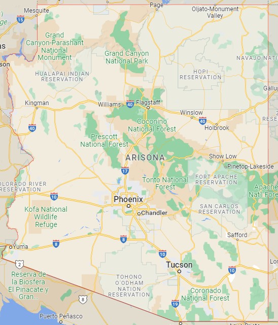 De staat Arizona op Google maps