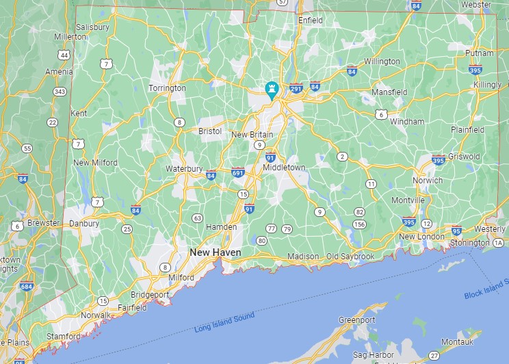 Connecticut dans google maps