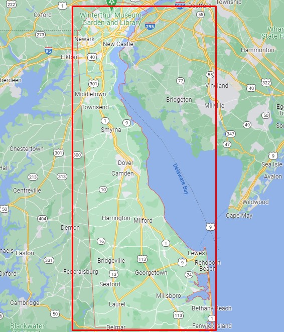 Delstaten Delaware i Google maps