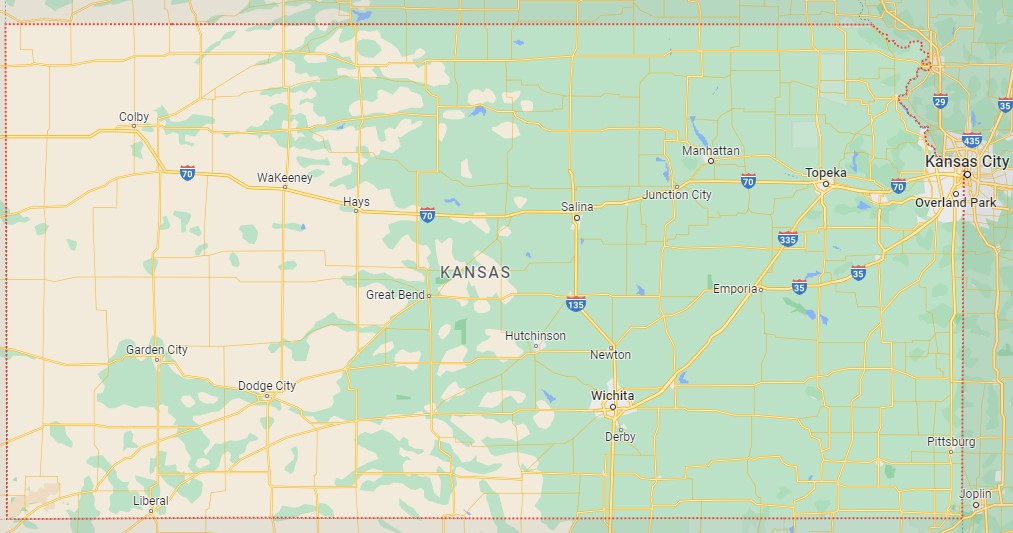 Estado do Kansas nos mapas do Google