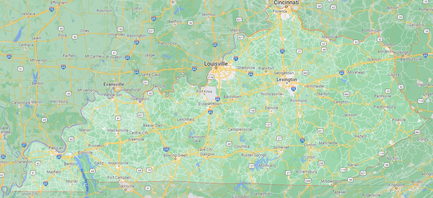 Estado de Kentucky como se muestra en los mapas de Google