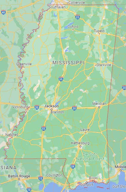 État du Mississippi trouvé dans Google Maps