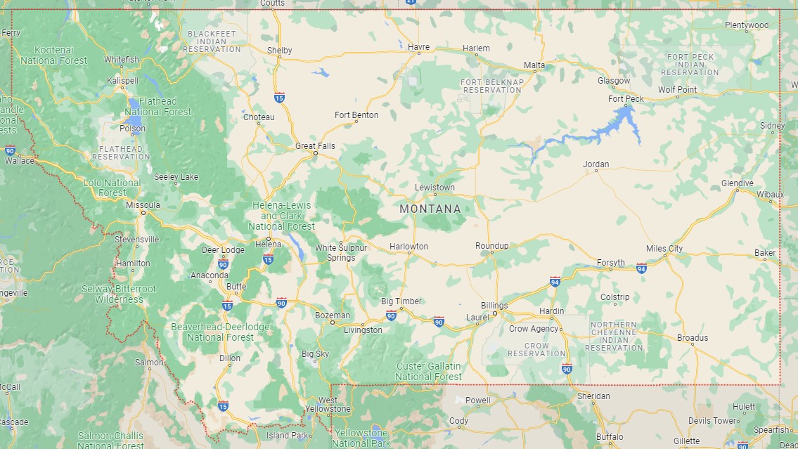 Montana, EE. UU. como se encuentra en los mapas de Google