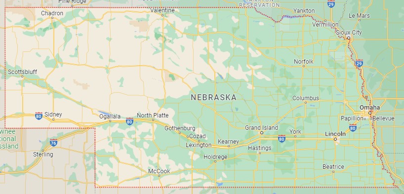 Google haritalarında Nebraska eyaleti