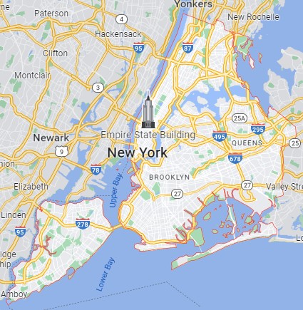New York state in US according to google maps