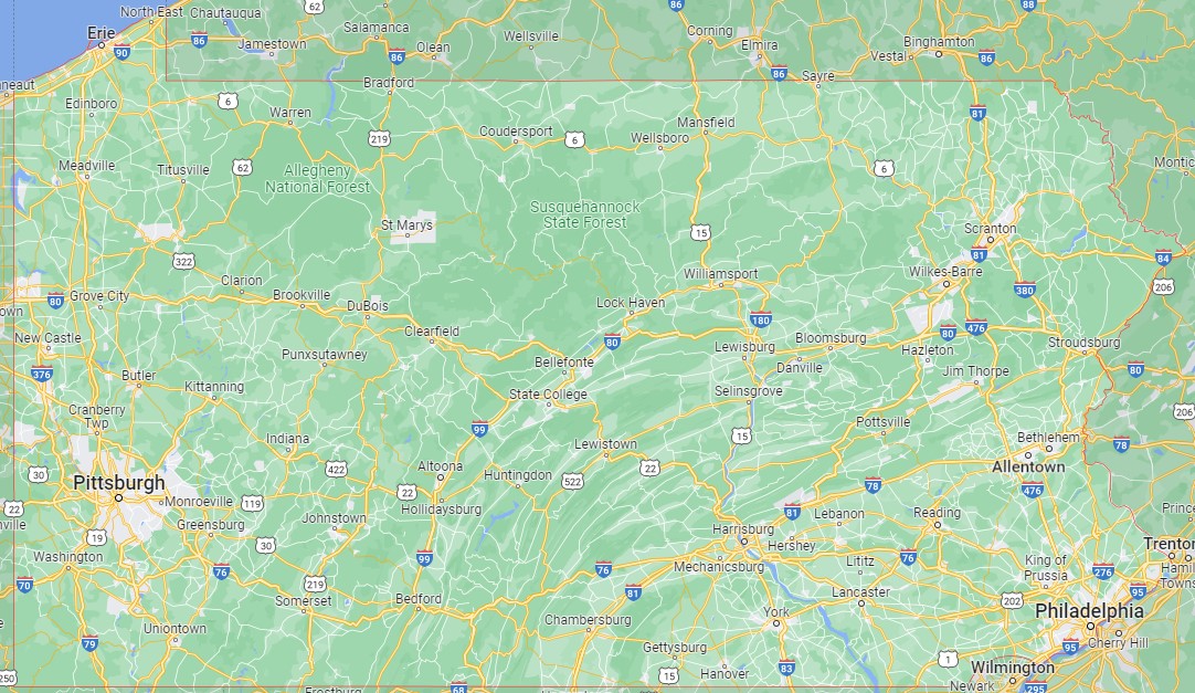 Pennsylvania shown on Google maps