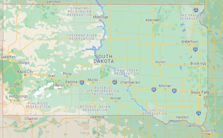 South Dakota sted i Google maps