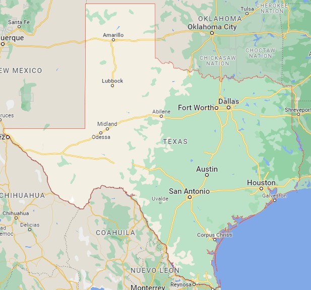 Estado de Texas en los mapas de Google