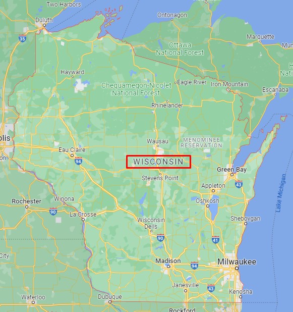 State of Wisconsin in Google maps