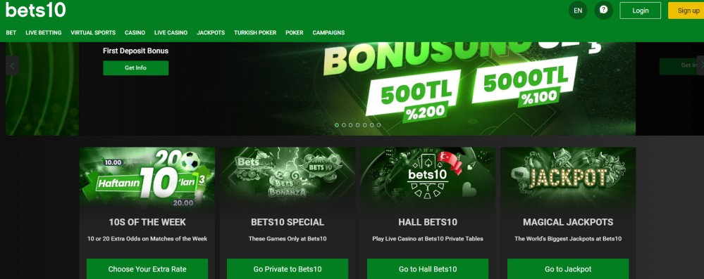 Bets10 casino homepage