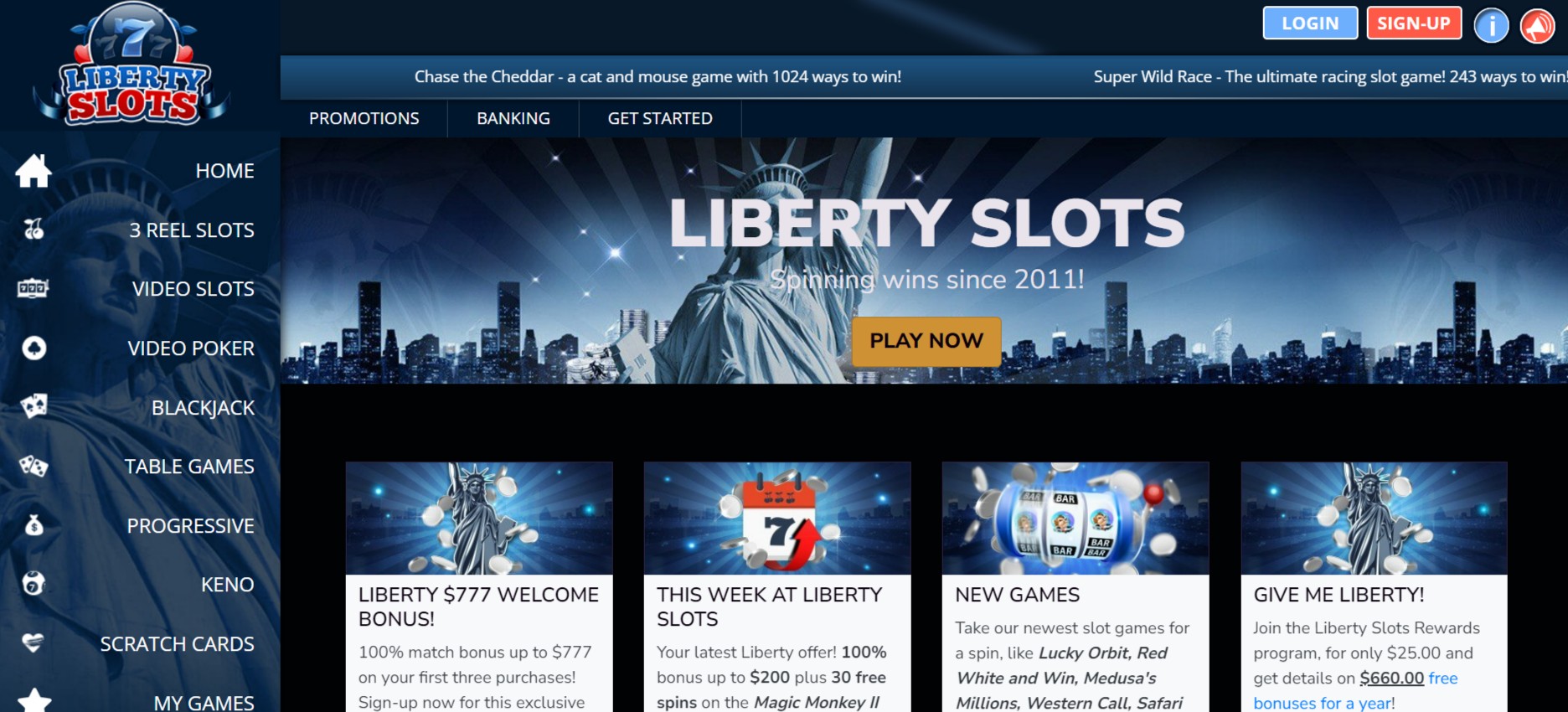 liberty slots casino homepage screenshot