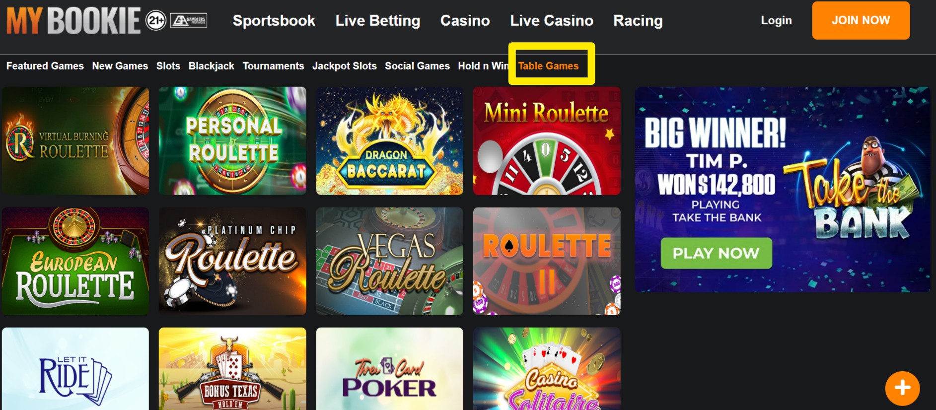 mybookie casino table games