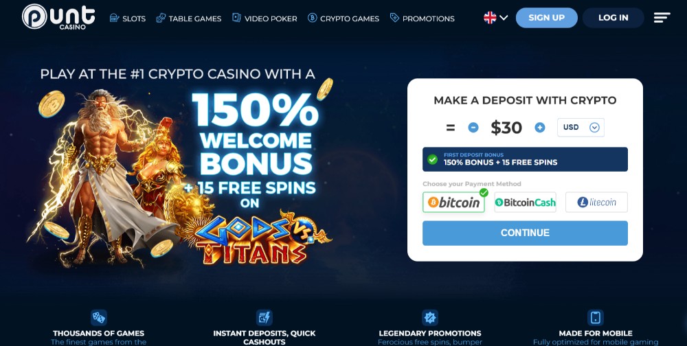 Punt casino homepage screenshot