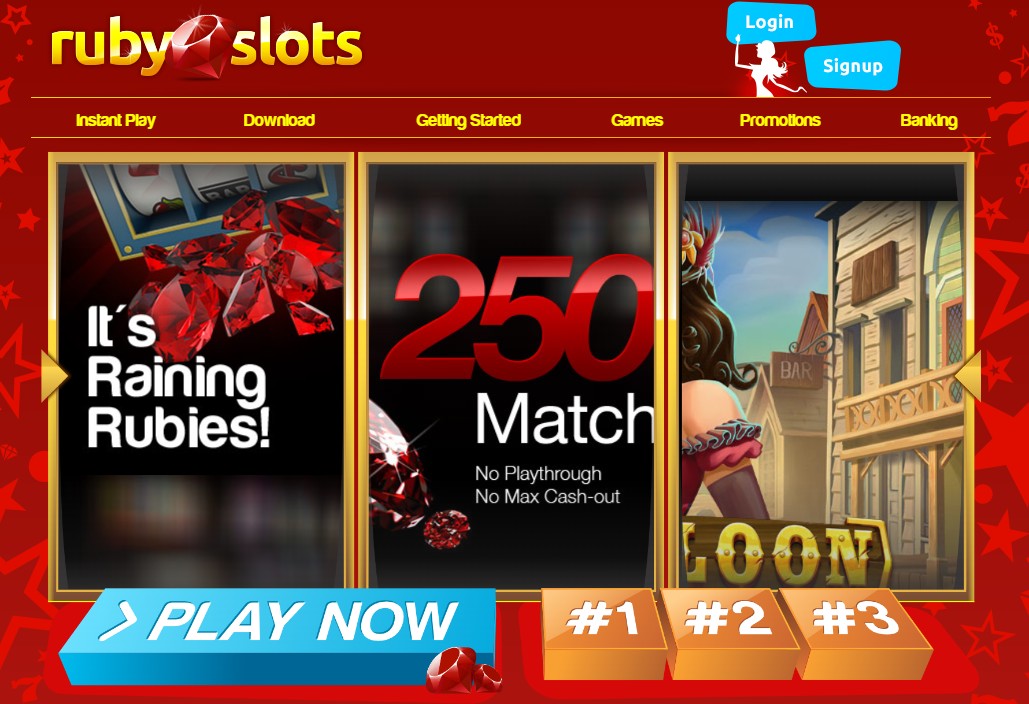Ruby Slots Casino homepage screenshot