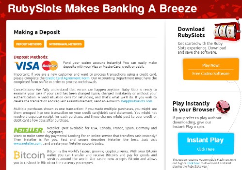 RubySlots casino banking options