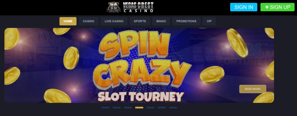 Vegas Crest casino homepage screenshot