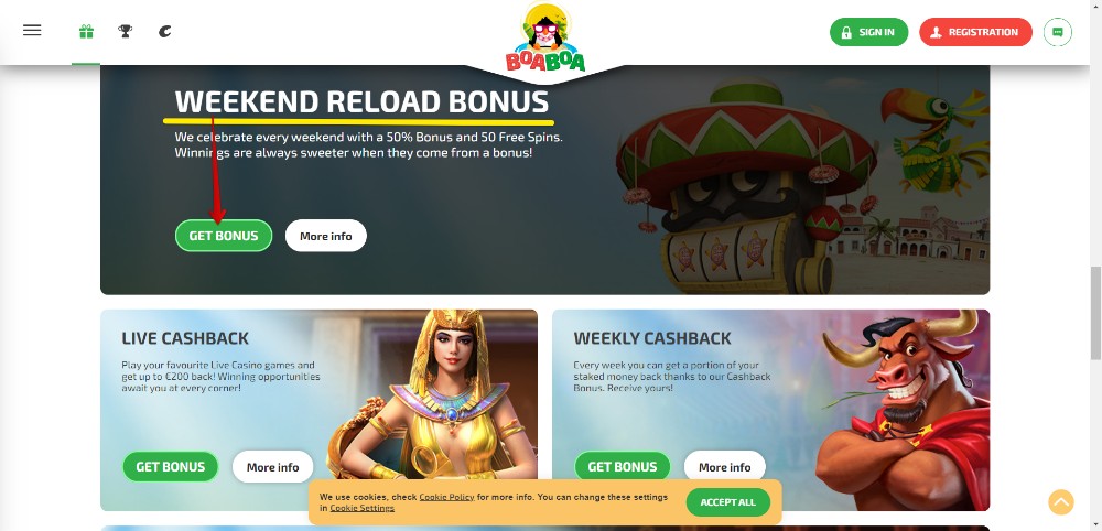 Boaboa casino - Weekend reload bonus
